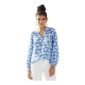 Lilly Pulitzer Tusk In September Sun Blue Size Medium Silk Preppy!